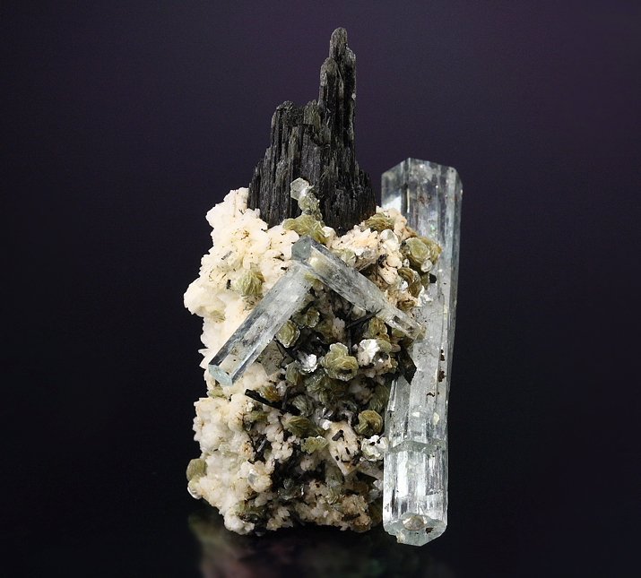 BERYL var. AQUAMARINE, TOURMALINE SCHORL, MUSCOVITE, FELDSPAR