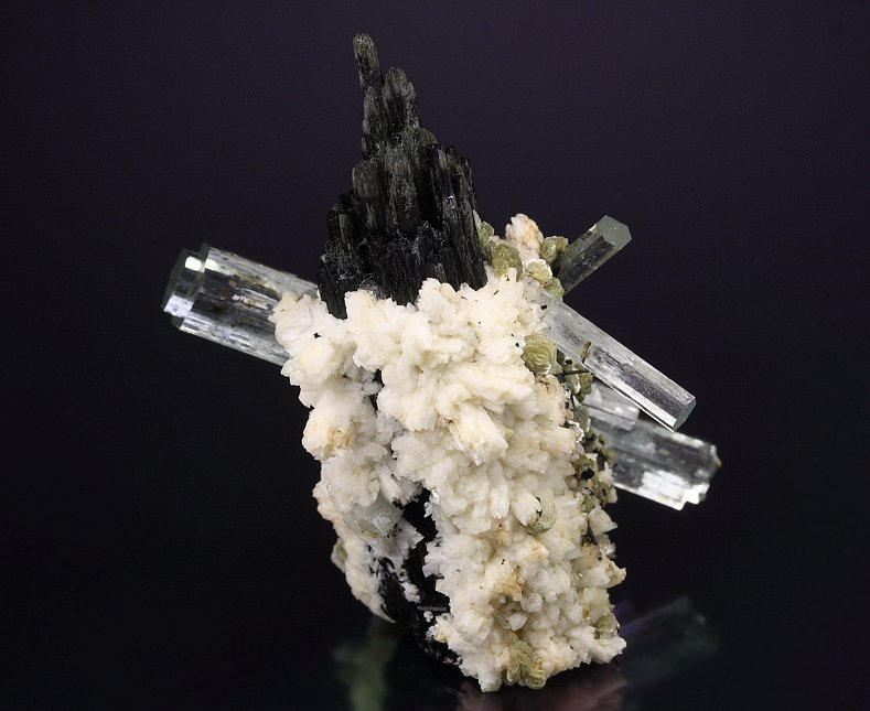 BERYL var. AQUAMARINE, TOURMALINE SCHORL, MUSCOVITE, FELDSPAR