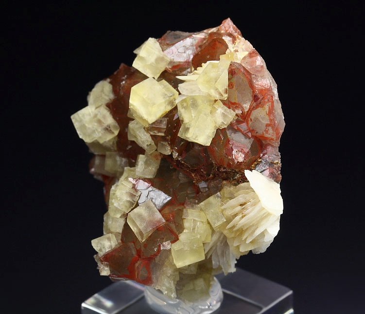 FLUORITE, QUARTZ with red HEMATITE INCLUSIONS, BARYTE