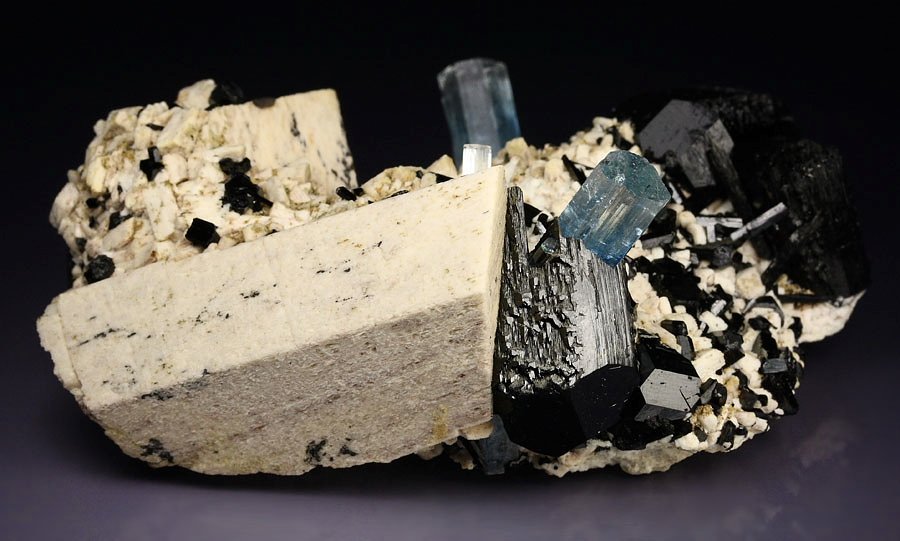 gem BERYL var. AQUAMARINE, TOURMALINE var. SCHORL, MICROCLINE