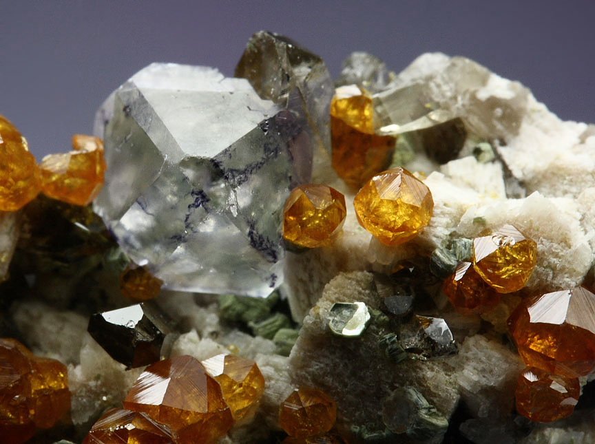 gem GARNET var. SPESSARTINE, FLUORITE, QUARTZ var. SMOKY, MUSCOVITE, MICROCLINE