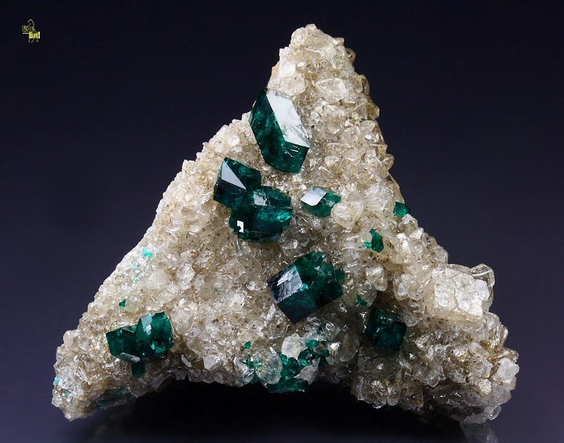 gem DIOPTASE, CALCITE