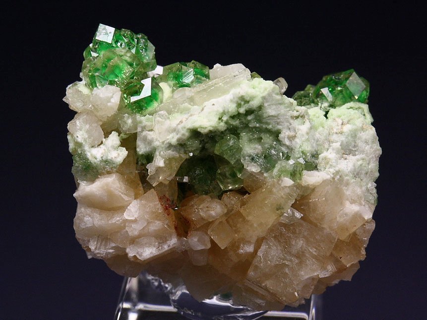 gem GARNET var. GROSSULAR with GREEN CHROMIAN PHANTOMS, PREHNITE