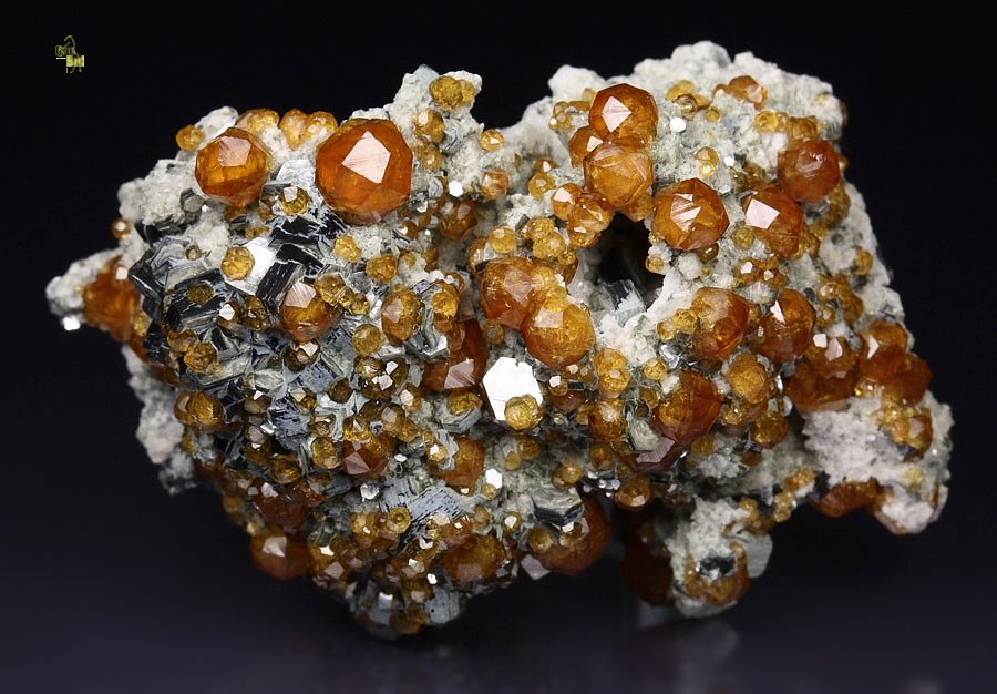 GARNET var. SPESSARTINE, QUARTZ var. SMOKY, MUSCOVITE, MICROCLINE