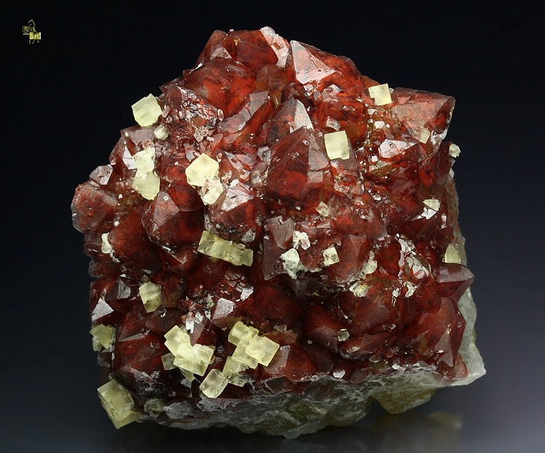 FLUORITE, QUARTZ with red HEMATITE INCLUSIONS