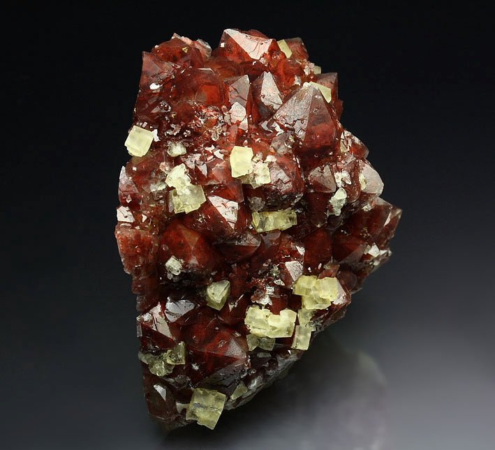 FLUORITE, QUARTZ with red HEMATITE INCLUSIONS