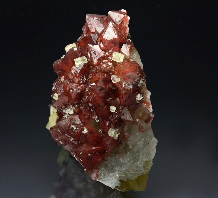 FLUORITE, QUARTZ with red HEMATITE INCLUSIONS