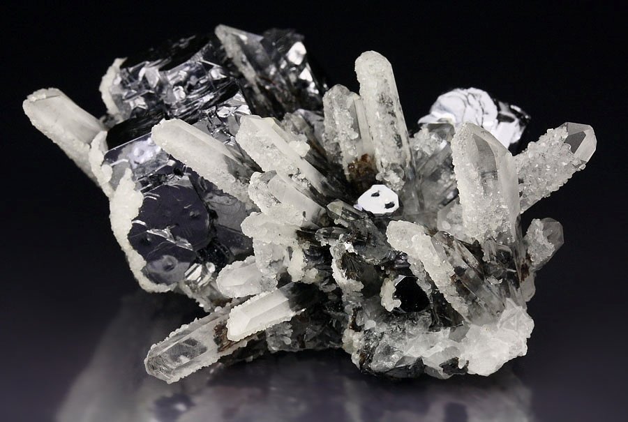 GALENA, QUARTZ with SPHALERITE inclusions, CALCITE