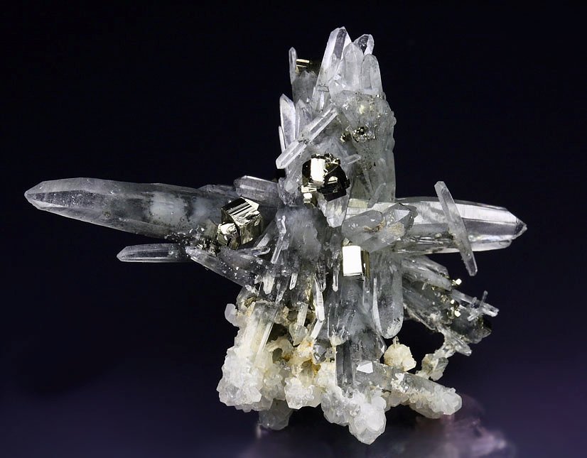 bi-terminated QUARTZ, PYRITE, CALCITE - floater