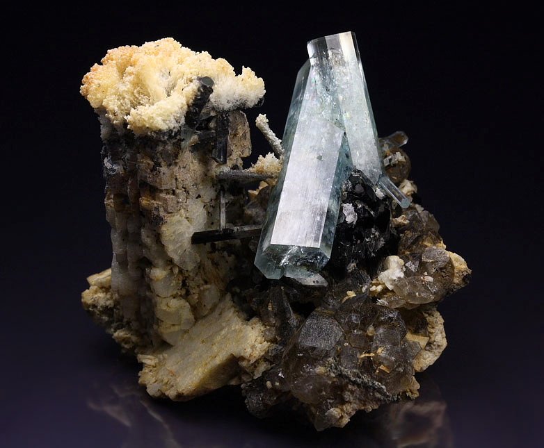 gem BERYL var. AQUAMARINE, TOURMALINE var. SCHORL, QUARTZ var. SMOKY, FELDSPAR