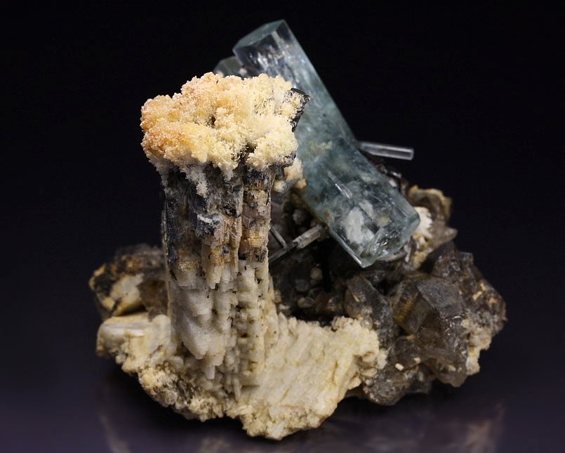 gem BERYL var. AQUAMARINE, TOURMALINE var. SCHORL, QUARTZ var. SMOKY, FELDSPAR