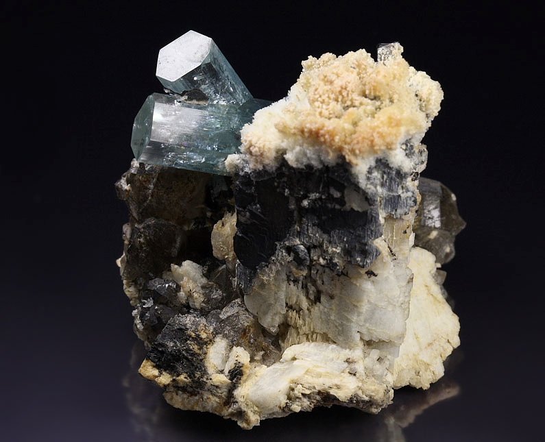 gem BERYL var. AQUAMARINE, TOURMALINE var. SCHORL, QUARTZ var. SMOKY, FELDSPAR