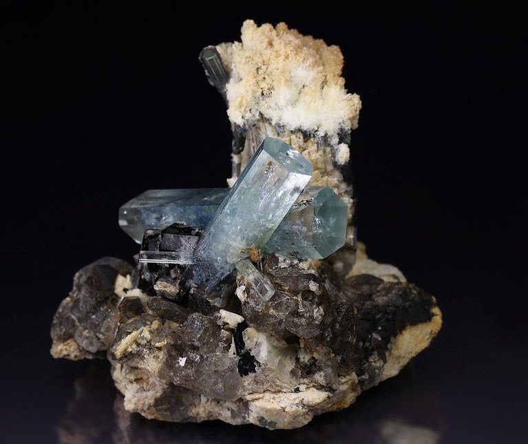 gem BERYL var. AQUAMARINE, TOURMALINE var. SCHORL, QUARTZ var. SMOKY, FELDSPAR