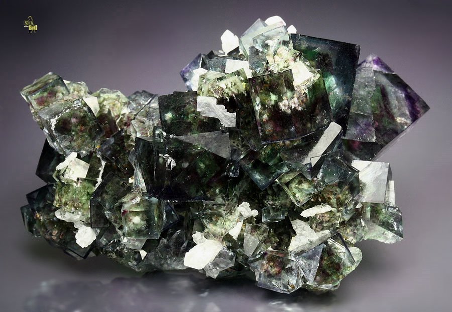 FLUORITE with purple and green PHANTOMS, QUARTZ