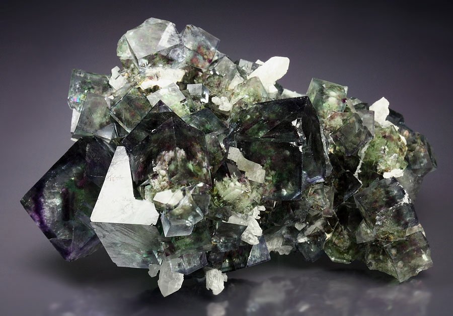 FLUORITE with purple and green PHANTOMS, QUARTZ