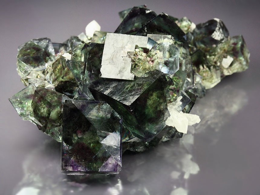 FLUORITE with purple and green PHANTOMS, QUARTZ