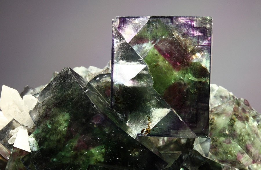 FLUORITE with purple and green PHANTOMS, QUARTZ