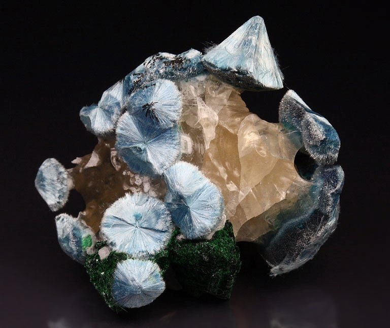 PLANCHEITE, MALACHITE, CALCITE