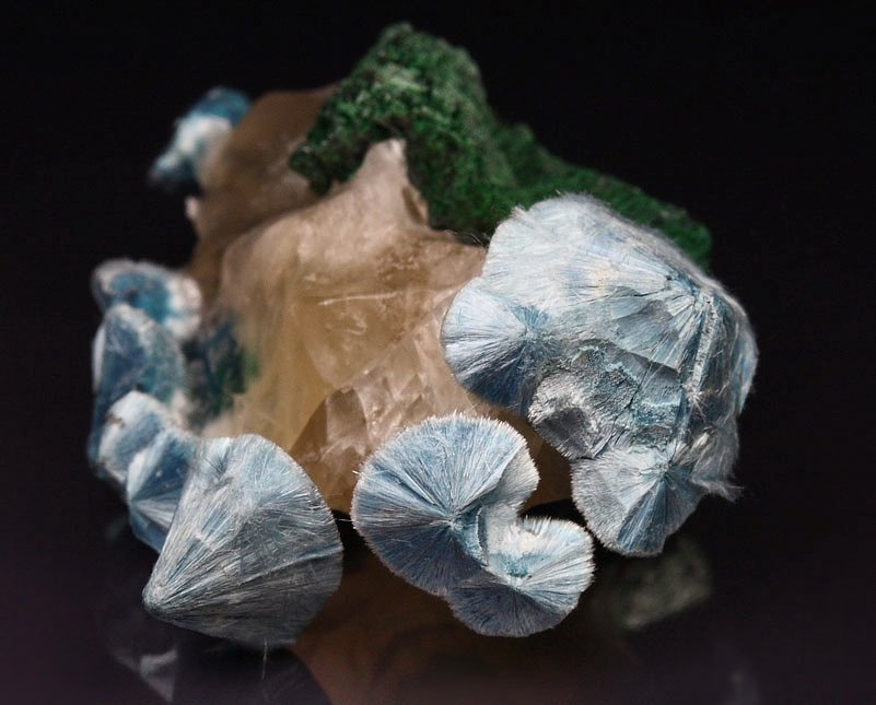 PLANCHEITE, MALACHITE, CALCITE