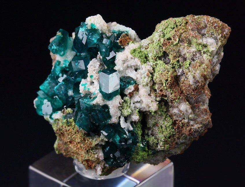 gem DIOPTASE, CALCITE, DUFTITE