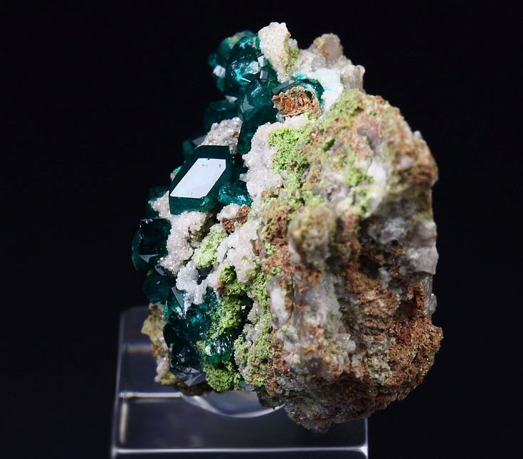 gem DIOPTASE, CALCITE, DUFTITE