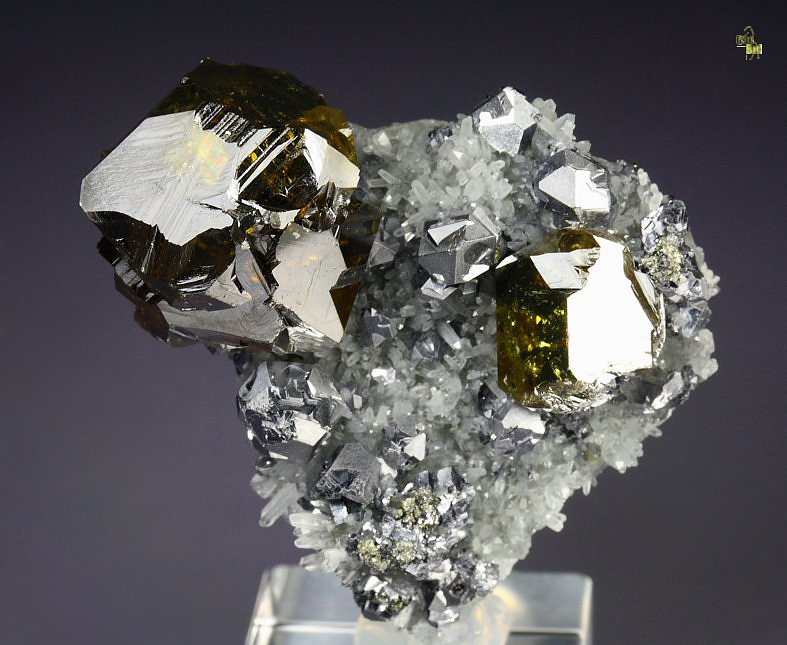 gem SPHALERITE var. CLEIOPHANE,  GALENA twinned ,  QUARTZ