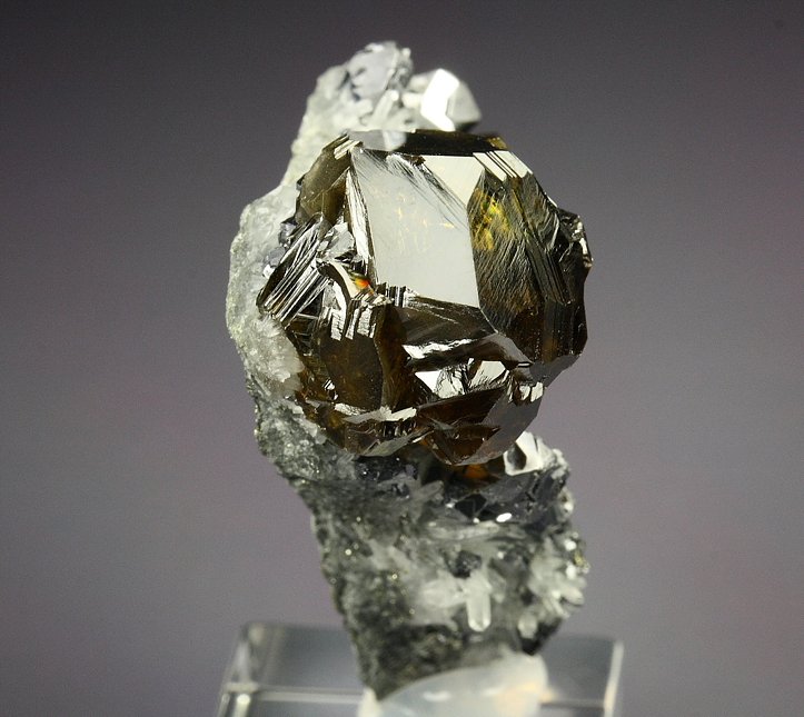 gem SPHALERITE var. CLEIOPHANE,  GALENA twinned ,  QUARTZ