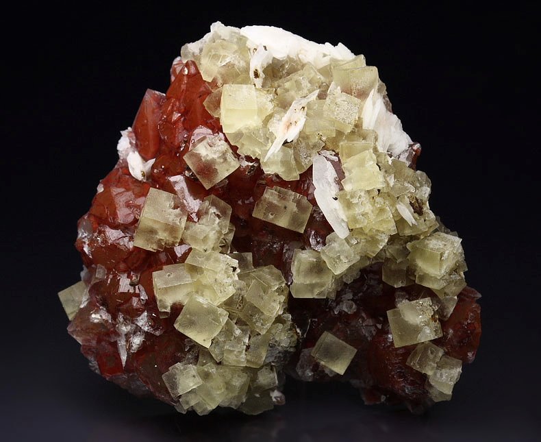 FLUORITE, QUARTZ with red HEMATITE INCLUSIONS, BARYTE