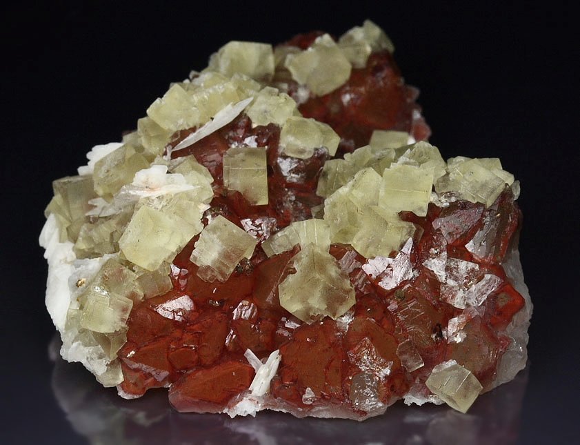 FLUORITE, QUARTZ with red HEMATITE INCLUSIONS, BARYTE