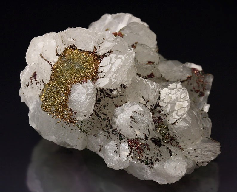 new find - iridescent CHALCOPYRITE, CALCITE, QUARTZ