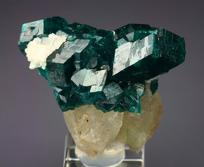 gemmy DIOPTASE bi-terminated, QUARTZ, CALCITE