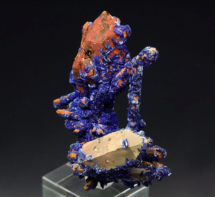 AZURITE, QUARTZ with HEMATITE coating