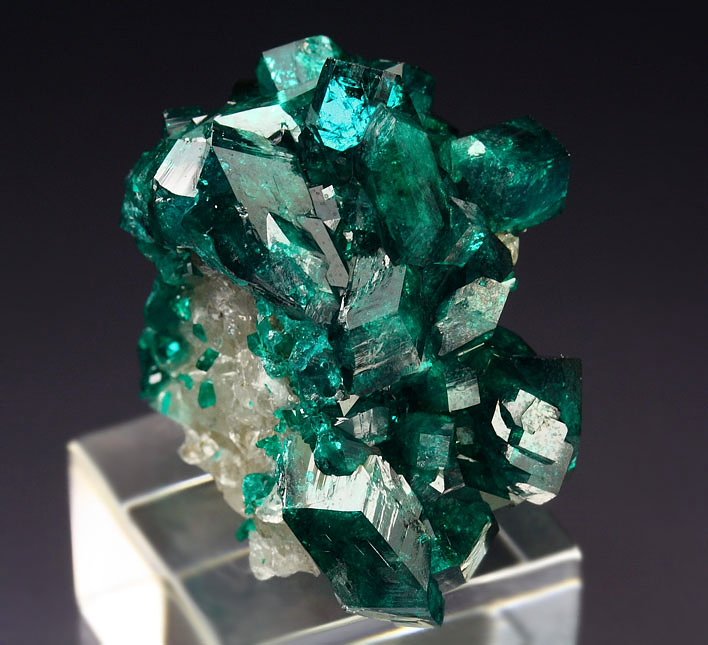 gem DIOPTASE, CALCITE