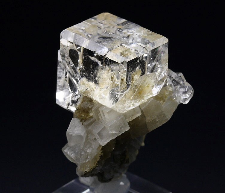 water-clear FLUORITE, CALCITE