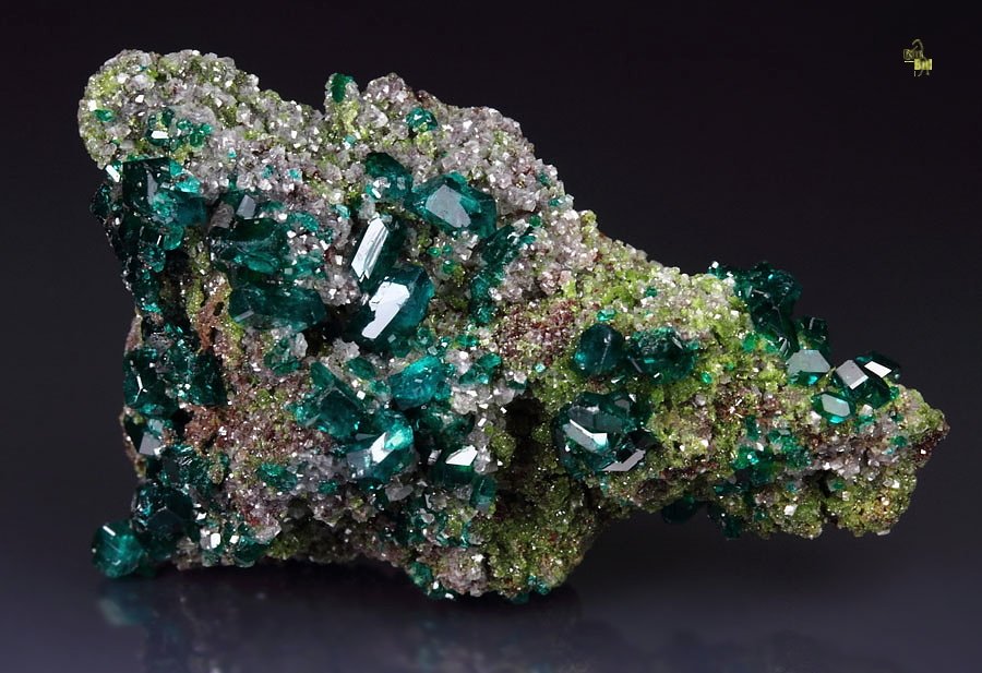 gem DIOPTASE, DUFTITE, CALCITE