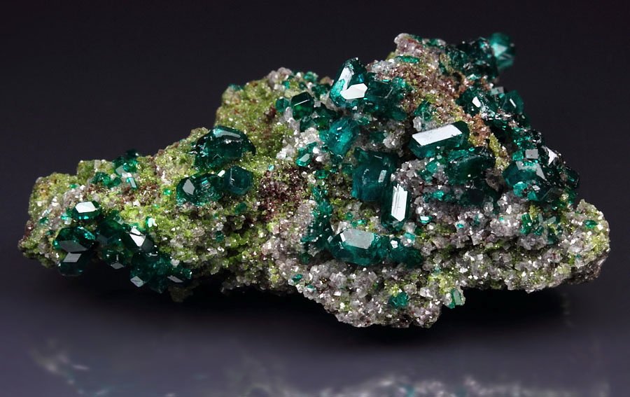 gem DIOPTASE, DUFTITE, CALCITE