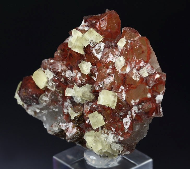 FLUORITE, QUARTZ with red HEMATITE INCLUSIONS 