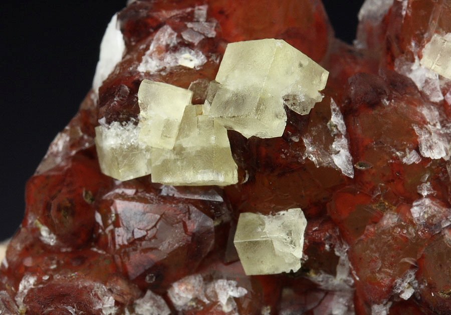 FLUORITE, QUARTZ with red HEMATITE INCLUSIONS 