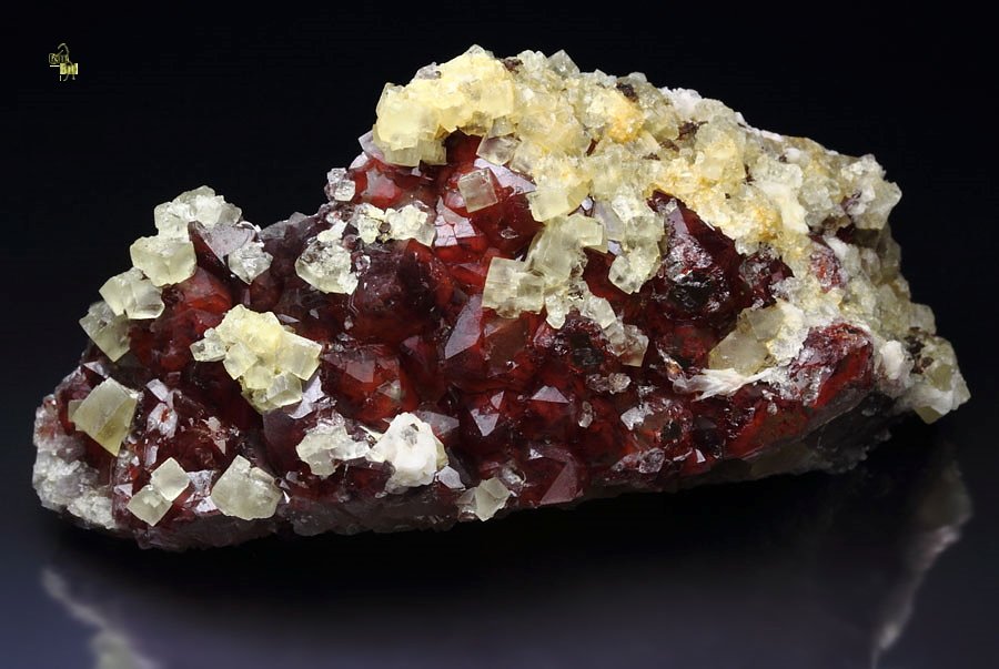 FLUORITE, QUARTZ with red HEMATITE INCLUSIONS