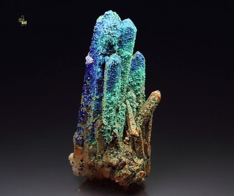 floater - AZURITE, MALACHITE, bi-terminated QUARTZ with HEMATITE coating