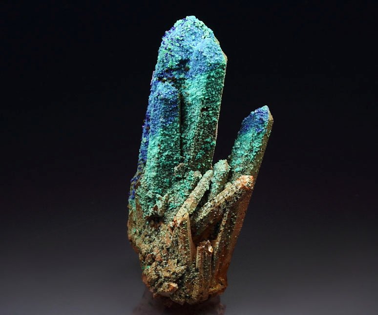 floater - AZURITE, MALACHITE, bi-terminated QUARTZ with HEMATITE coating