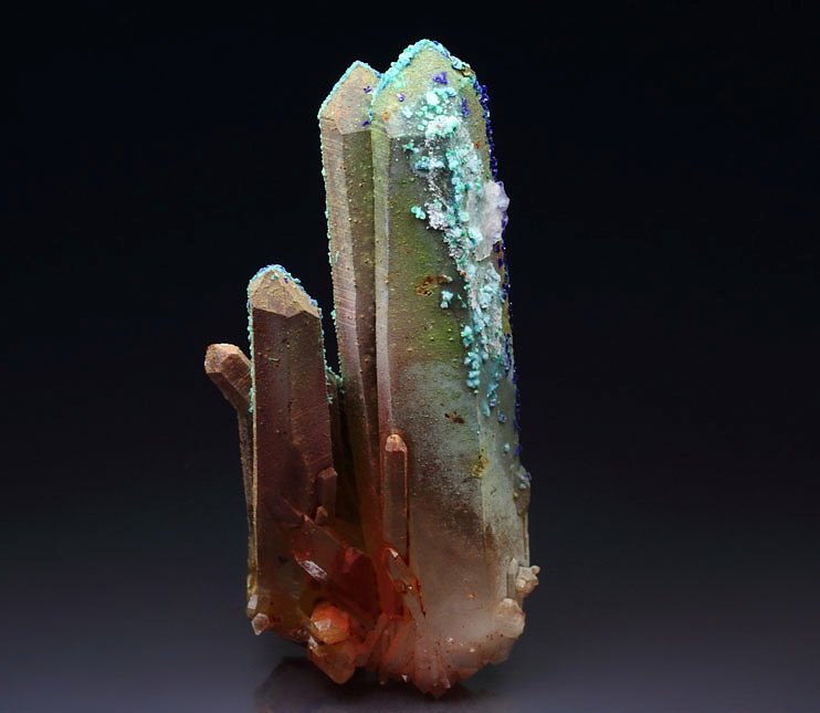 floater - AZURITE, MALACHITE, bi-terminated QUARTZ with HEMATITE coating