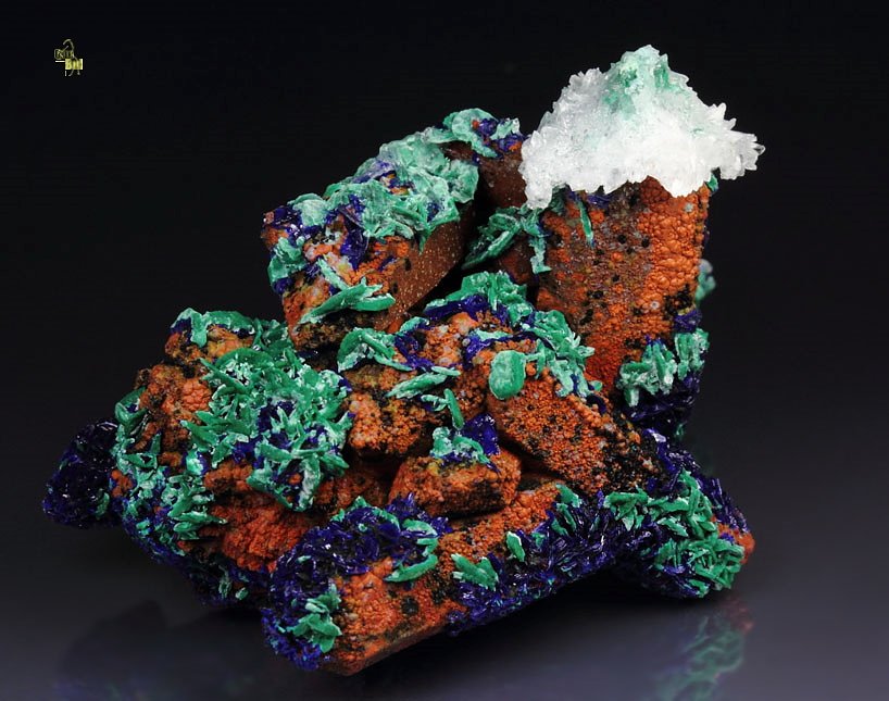 AZURITE, MALACHITE pseudomorph, CALCITE, QUARTZ