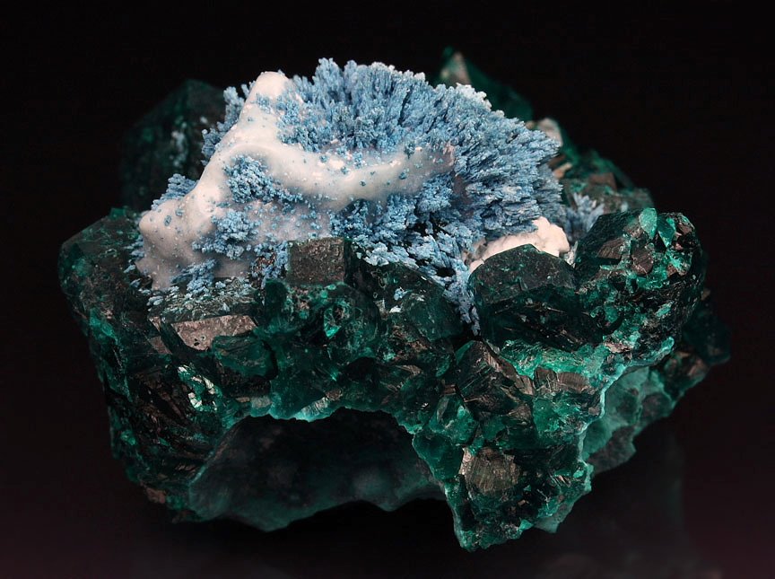 PLANCHEITE, DIOPTASE, CALCITE