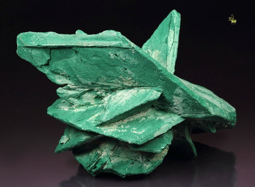 CALCITE pseudomorph after GLAUBERITE with man made green Copper coating - floater