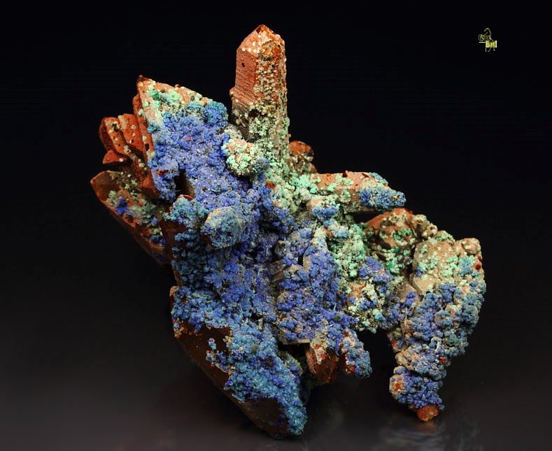 AZURITE, MALACHITE, QUARTZ with HEMATITE coating - floater