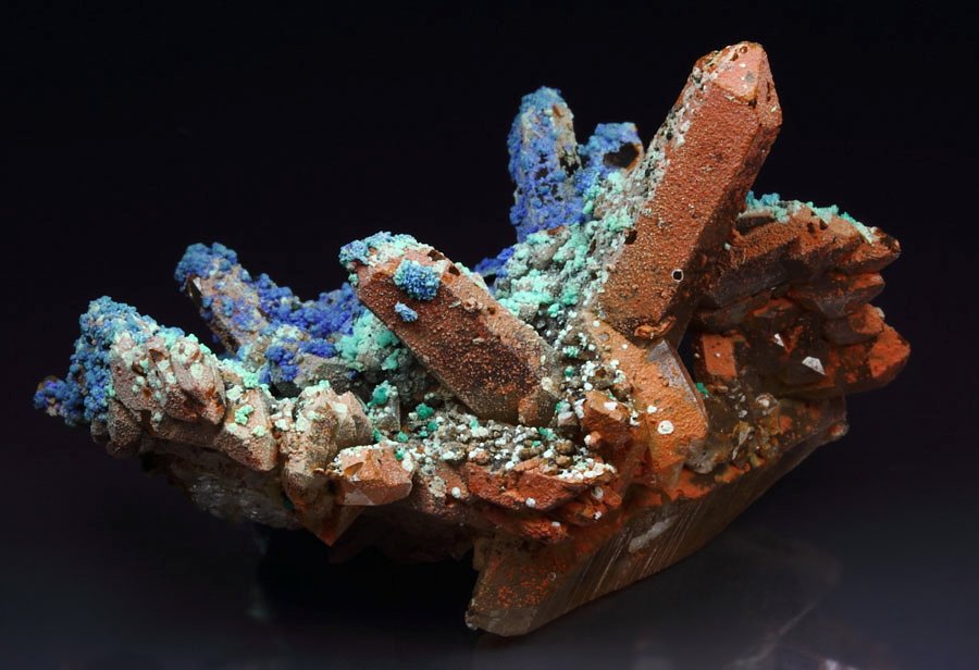 AZURITE, MALACHITE, QUARTZ with HEMATITE coating - floater