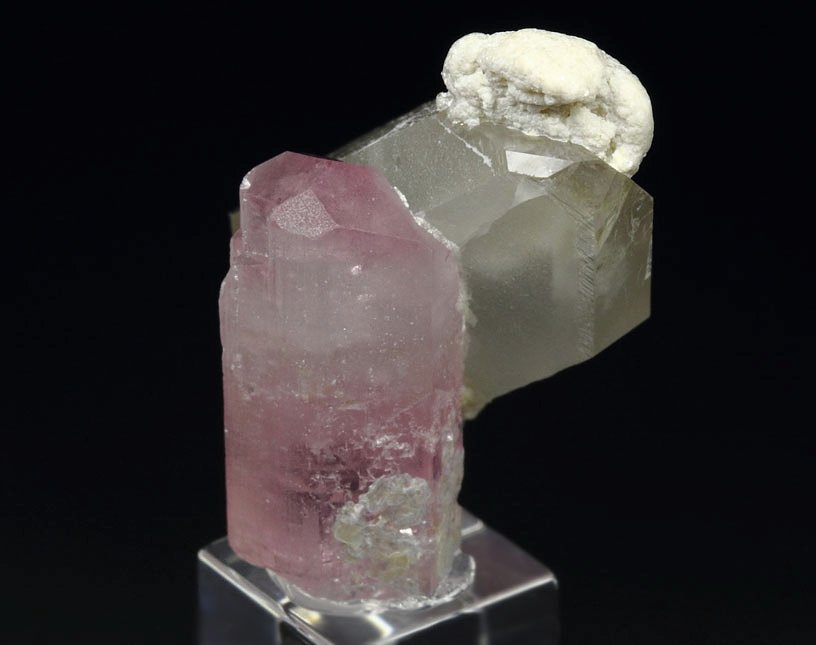 pink gem TOURMALINE var. ELBAITE, bi-terminated QUARTZ, MUSCOVITE