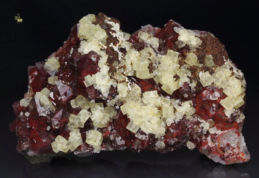 FLUORITE, QUARTZ with red HEMATITE INCLUSIONS