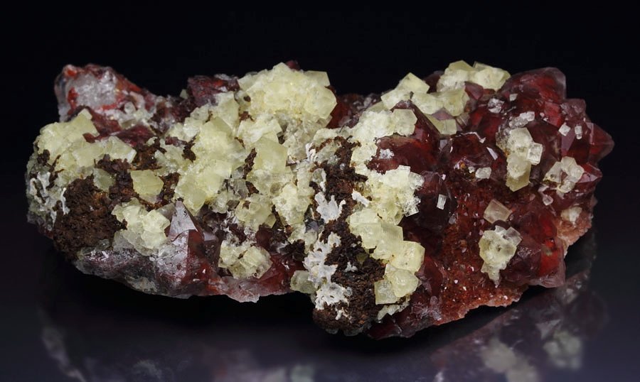 FLUORITE, QUARTZ with red HEMATITE INCLUSIONS